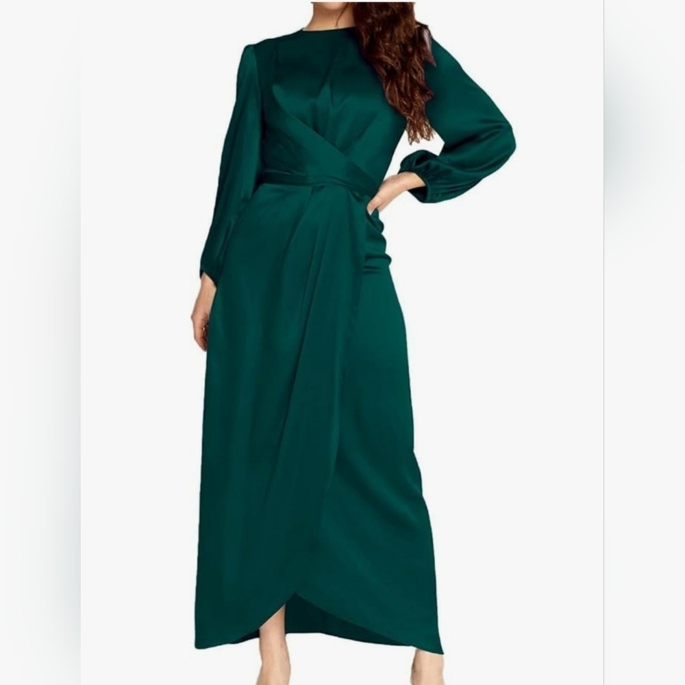 Pinup Art Long Sleeve Emerald Green Maxi Dress